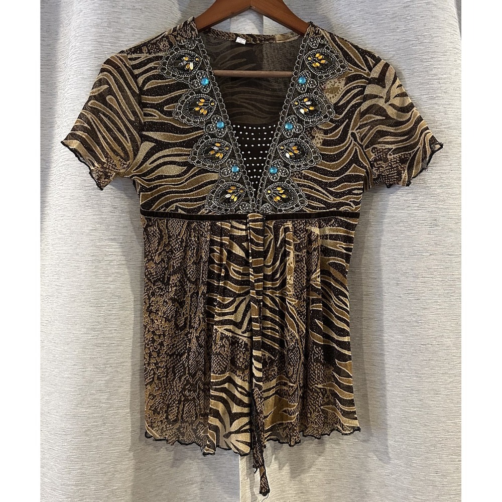 Y2K Cheeta Print Babydoll Top‎ Size Large